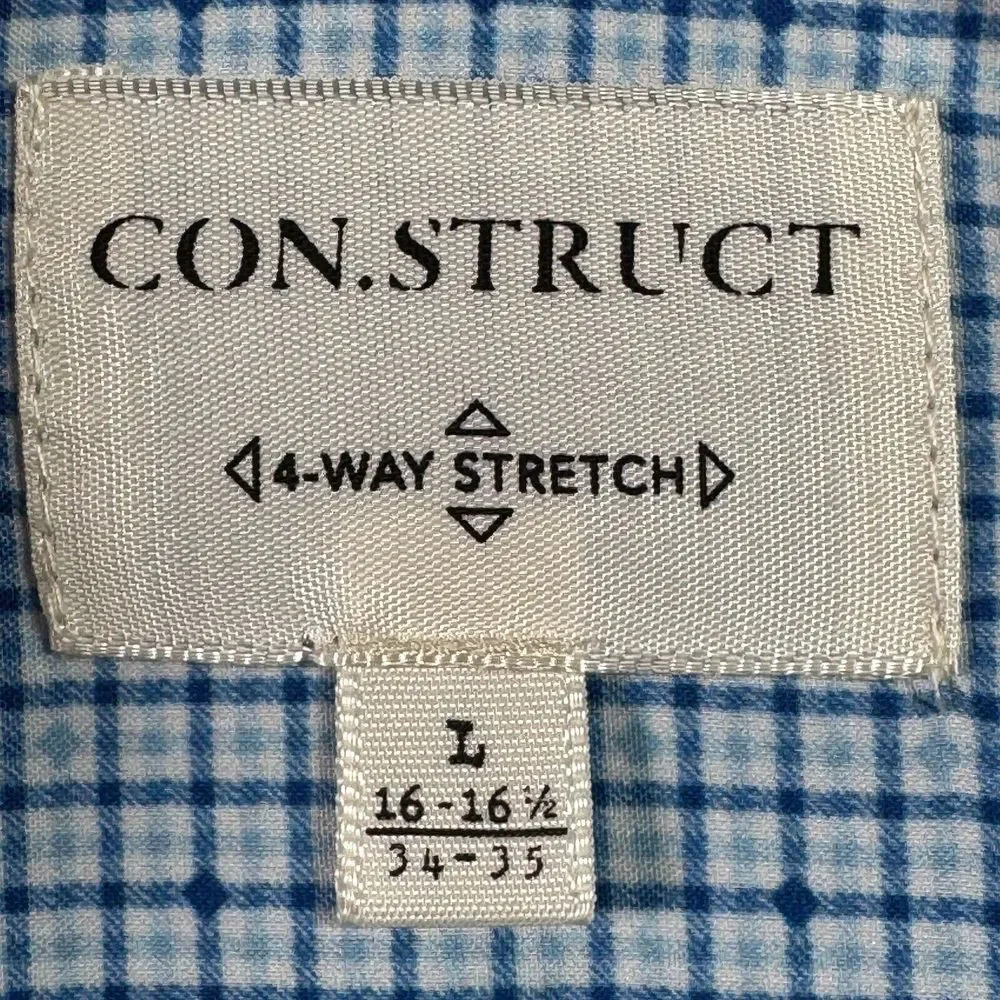 CON.STRUCT Shirt Mens L Blue Plaid 4 Way Stretch Button Up Long‎ Sleeve Office